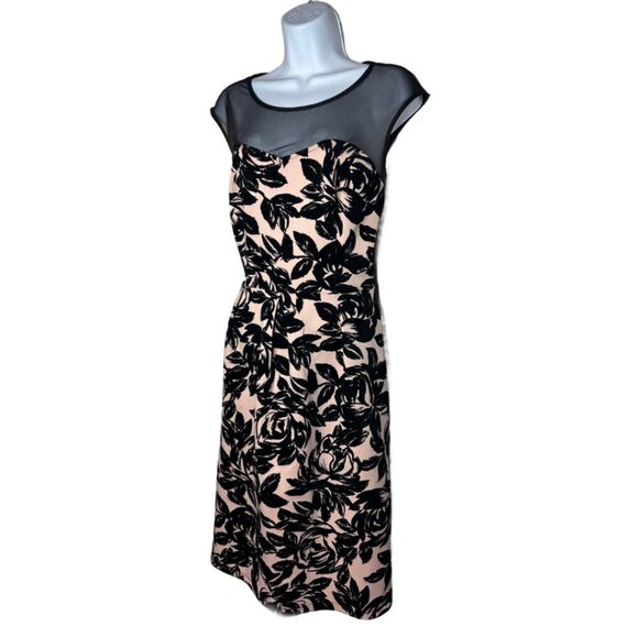 EnFocus Studio Sz 12 Pink W/ Velvet Flowers Mesh Sweetheart Neck Midi Dress(1393 - Picture 4 of 4